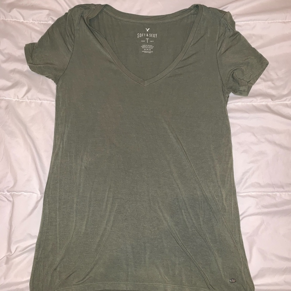 American Eagle Soft and Sexy Army Green V Neck Tee